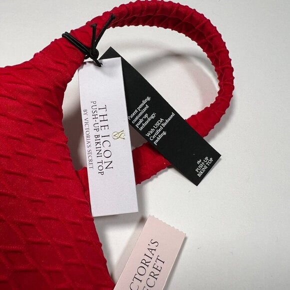 Victoria Secret 40DD ICON Push Up Bikini Top Underwire Textured Lipstick Red - Picture 5 of 6